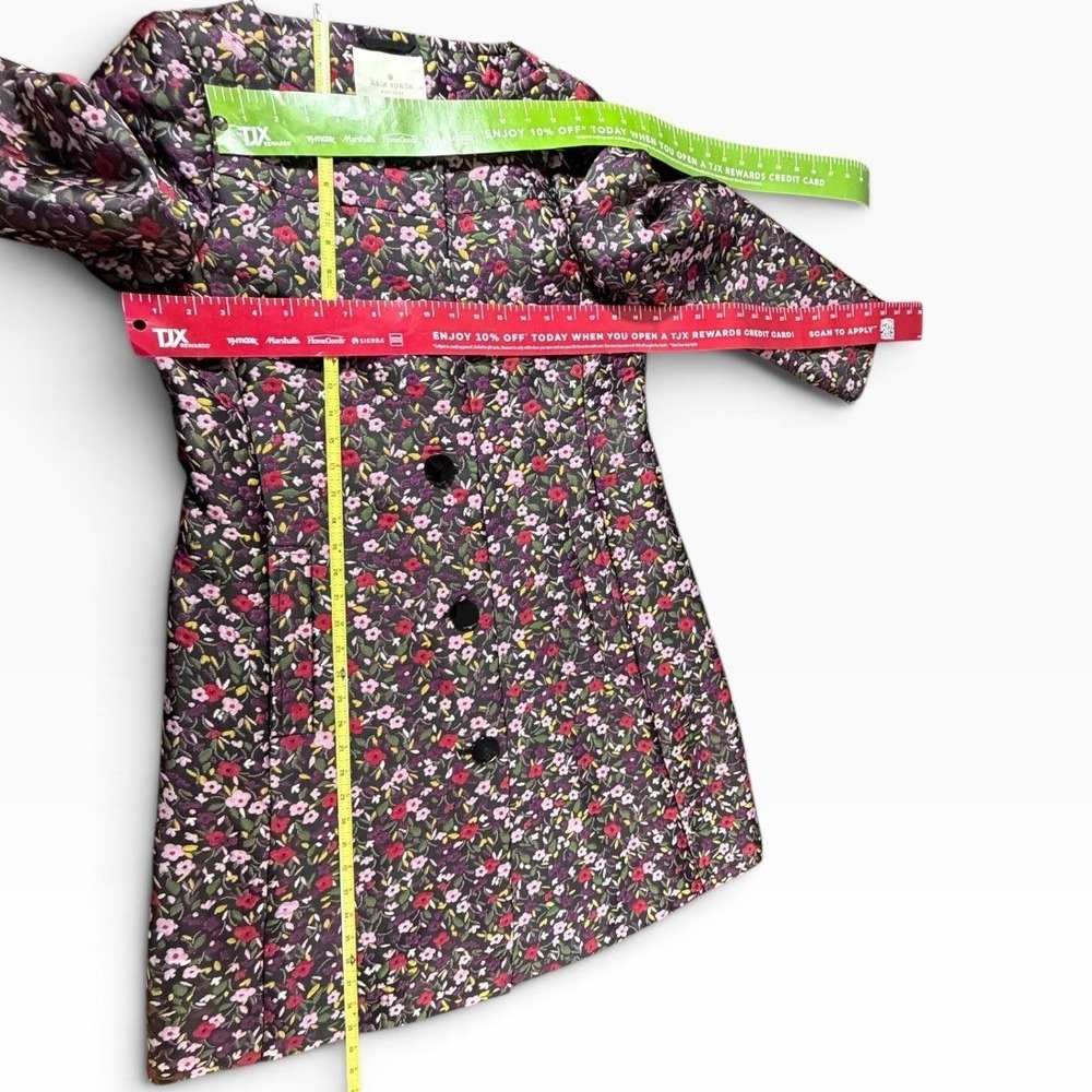 Kate Spade New York Womens Floral Quilted Button Front Topper Coat Black Multi 8 - Picture 2 of 16